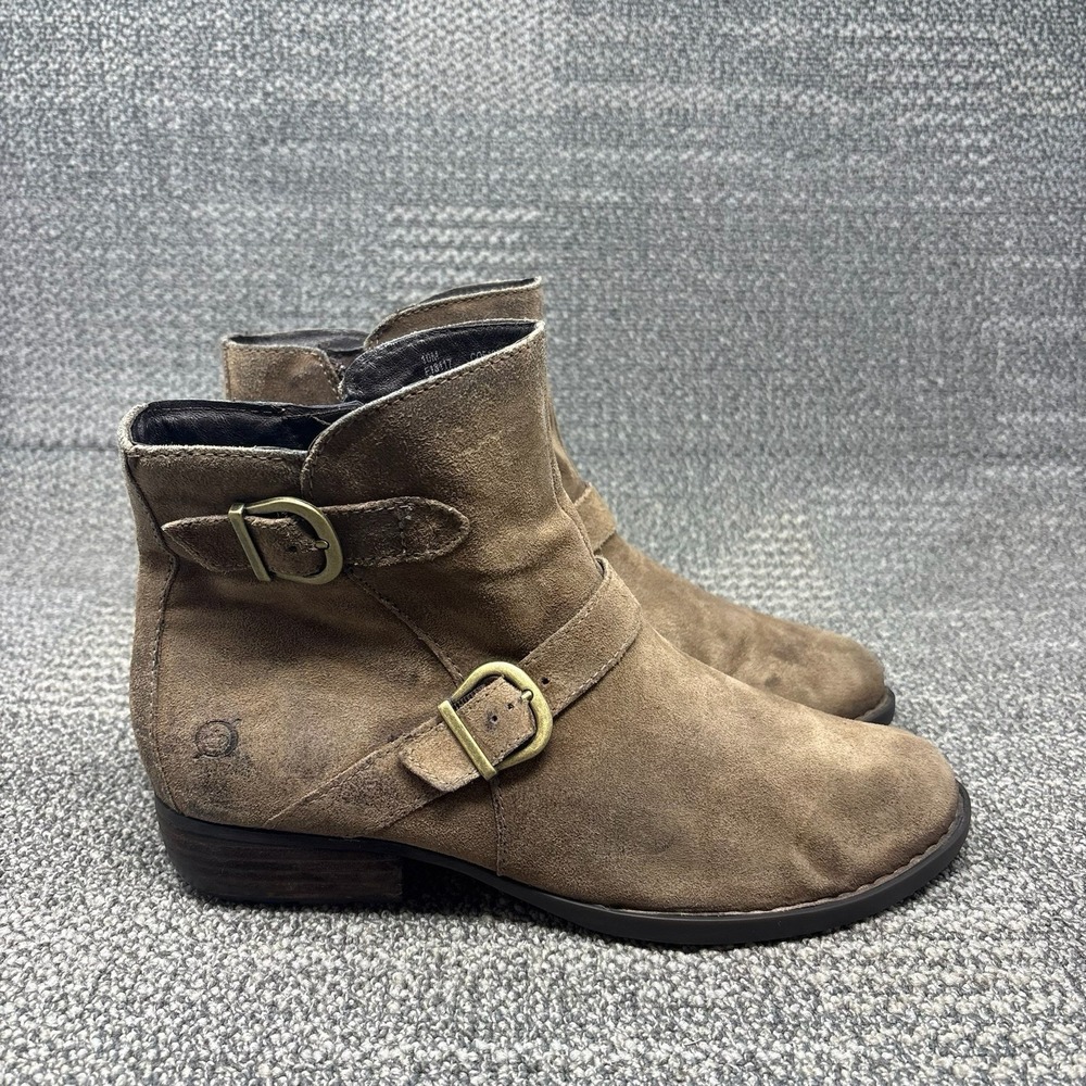 Born Regis Women's 10 M Brown Suede Double Buckle Moto Ankle Boots F13117